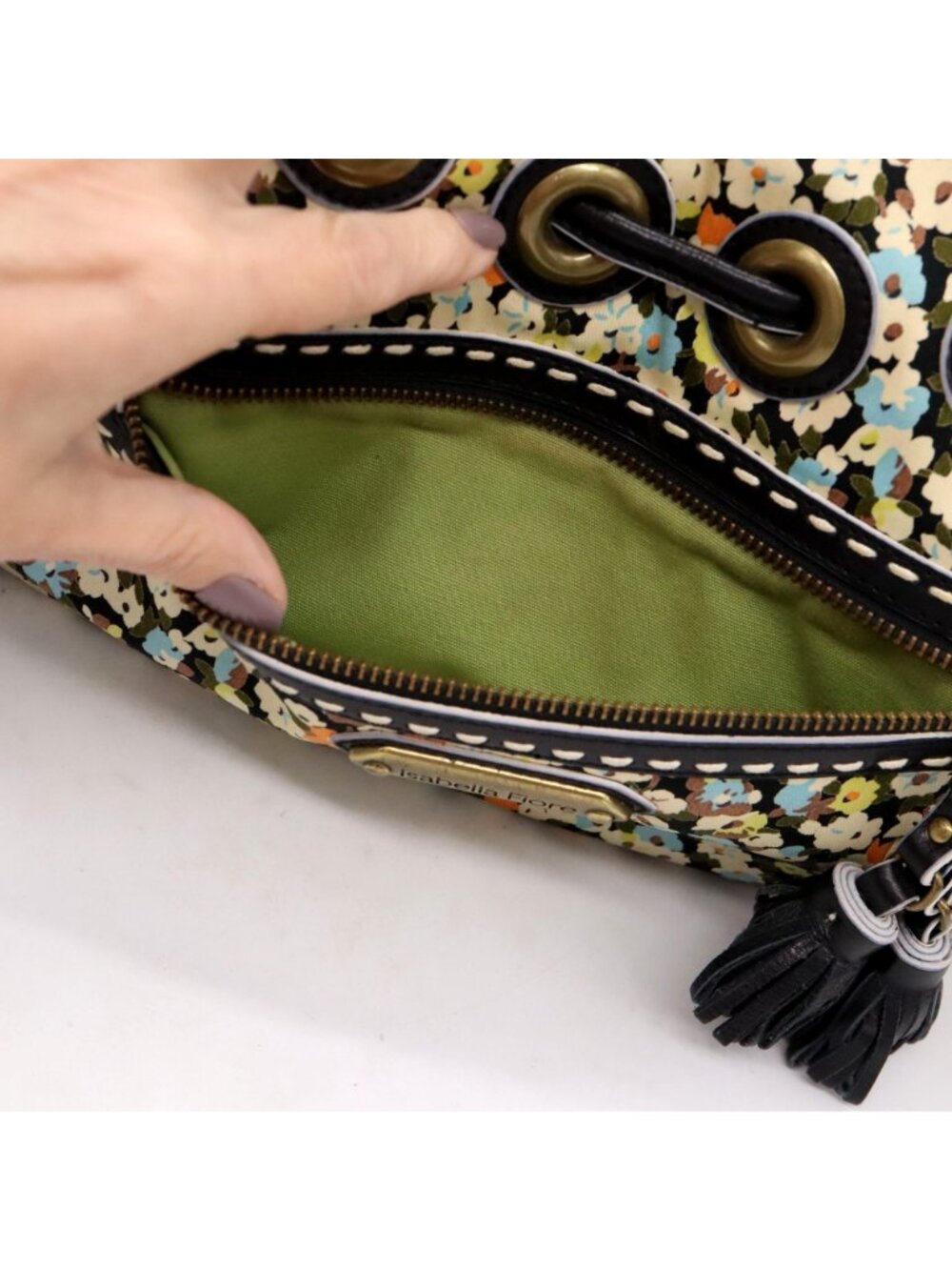 Rare Vtg Early 2000's Isabella Fiore Floral Hobo Purse Leather Tassels Boho Y2K - Picture 12 of 16